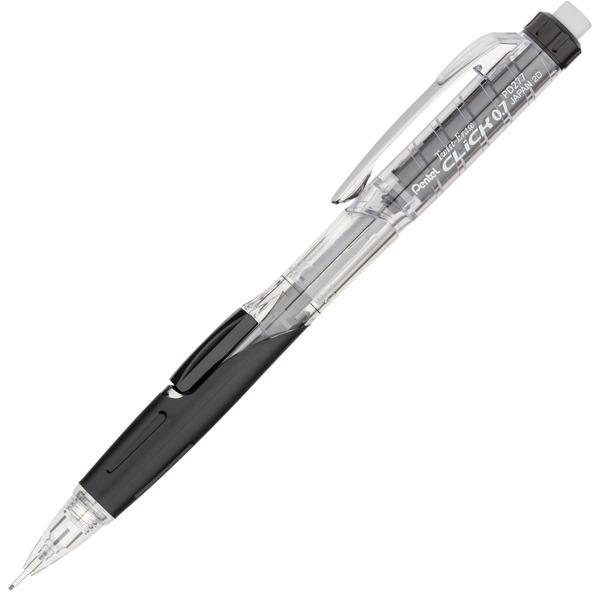 Pentel .7mm Twist-Erase Click Mechanical Pencil - #2 Lead - 0.7 mm Lead Diameter - Refillable - Smoke Lead - Black, Transparent Barrel - 1 Each