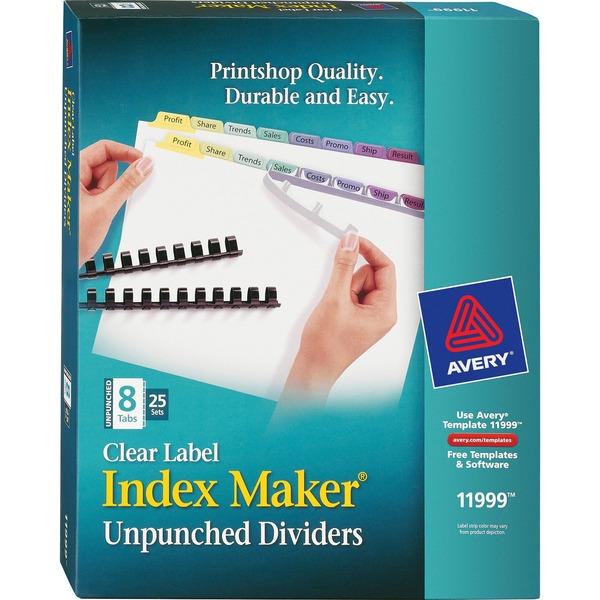 Avery® Index Maker Print & Apply Clear Label Dividers with Contemporary Color Tabs - 400 x Divider(s) - 8 Print-on Tab(s) - 8 Tab(s)/Set - 8.5