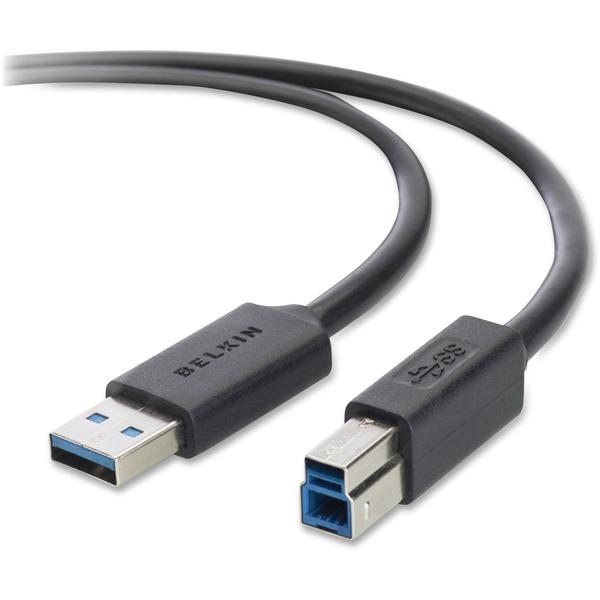 Belkin SuperSpeed USB 3.0 Cable - 10 ft USB Data Transfer Cable for Printer, Scanner, Portable Hard Drive, Keyboard - Type A Male USB - Type B Male USB - Shielding - Black - 1 Pack