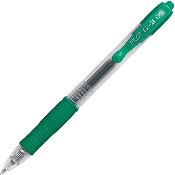 Pilot G2 Extra Fine Retractable Rollerball Pens - Extra Fine Pen Point - 0.5 mm Pen Point Size - Refillable - Retractable - Green Gel-based Ink - Clear Barrel - 1 Dozen