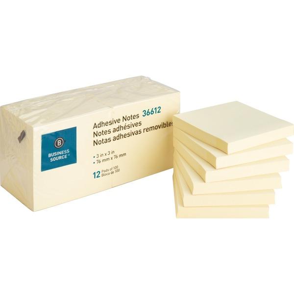 Business Source Yellow Repositionable Adhesive Notes - 3