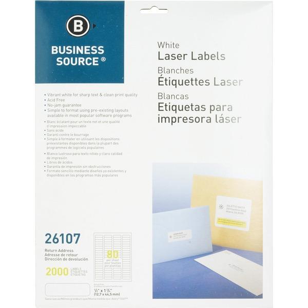 Business Source Address Laser Labels - Permanent Adhesive - 1/2