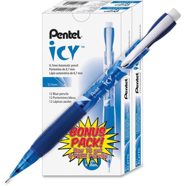 Pentel Icy Mechanical Pencil - #2 Lead - 0.7 mm Lead Diameter - Refillable - Translucent Blue Barrel - 24 / Pack