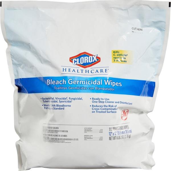 Clorox Healthcare Bleach Germicidal Wipes Refill - Ready-To-Use Wipe - 110 - 1 Each - White