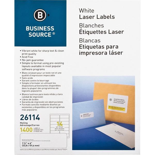 Business Source Bright White Premium-quality Address Labels - Permanent Adhesive - 1 1/3