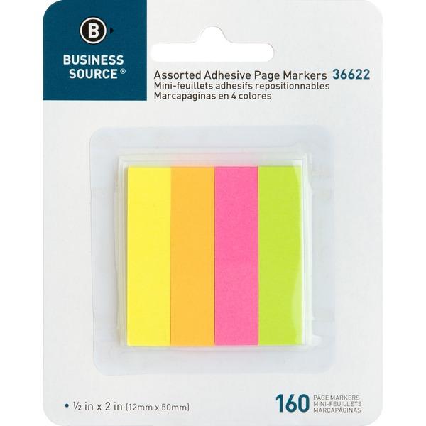 Business Source Removable Page Markers - 40 x Yellow, 40 x Green, 40 x Pink, 40 x Orange - 0.75