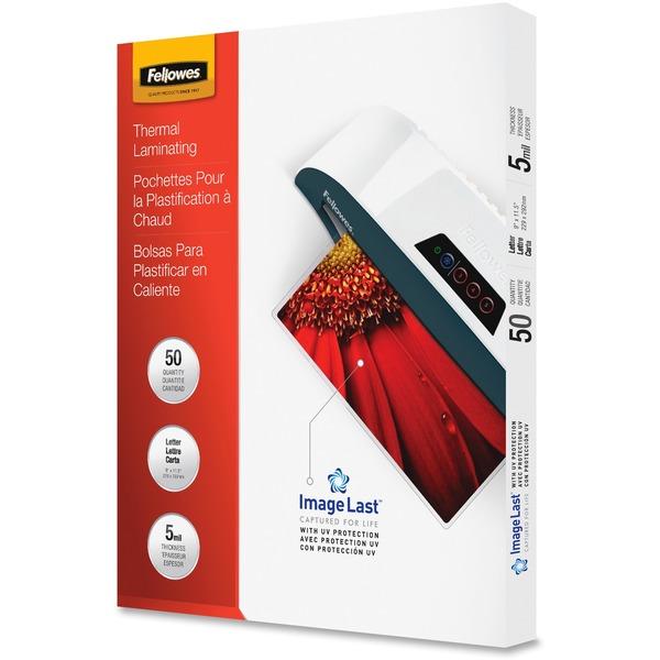 Fellowes Thermal Laminating Pouches - ImageLast™, Jam Free, Letter, 5 mil, 50 pack - Sheet Size Supported: Letter - Laminating Pouch/Sheet Size: 9