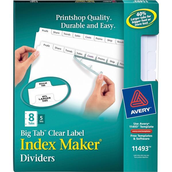 Avery® Big Tab Print & Apply Clear Label Dividers - Index Maker Easy Apply Label Strip - 40 x Divider(s) - 8 Tab(s)/Set - 8.5
