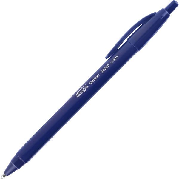 Integra Triangular Barrel Retractable Ballpnt Pens - Medium Pen Point - Retractable - Blue - Blue Plastic Barrel - 12 / Dozen