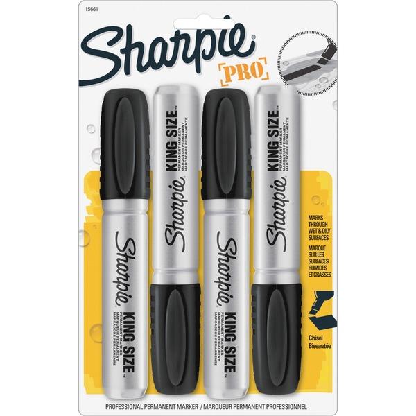 Sharpie King-Size Permanent Markers - Chisel Marker Point Style - Black - Plastic Barrel - 4 / Pack