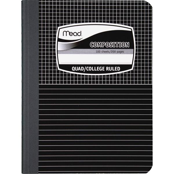 Mead Black Cover Graph Composition Book - 100 Sheets - Sewn/Glued - 15 lb Basis Weight - 7 1/2