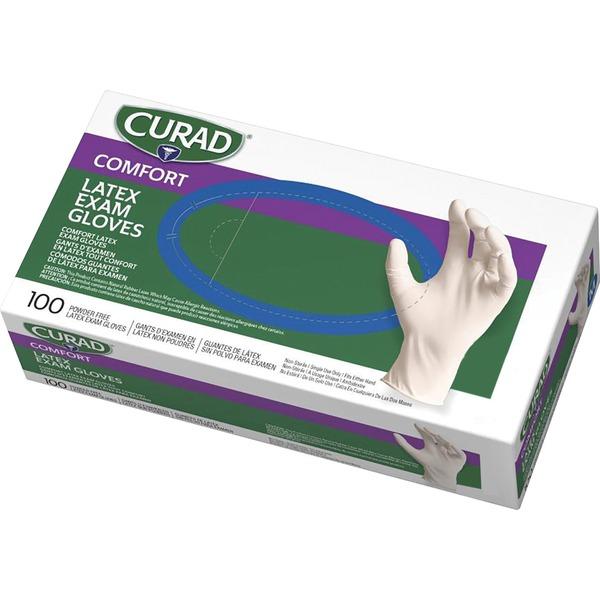 Curad Powder Free Latex Exam Gloves - X-Small Size - Latex - White - Powder-free, Textured - For Healthcare Working - 100 / Box