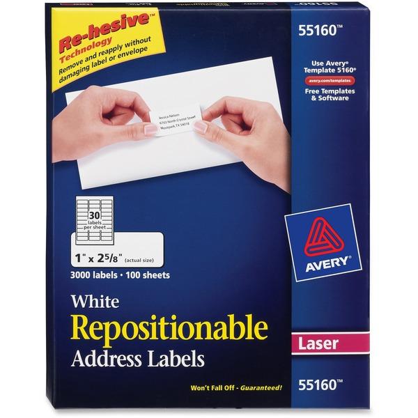 Avery® Repositionable Mailing Label - Removable Adhesive - 2 5/8