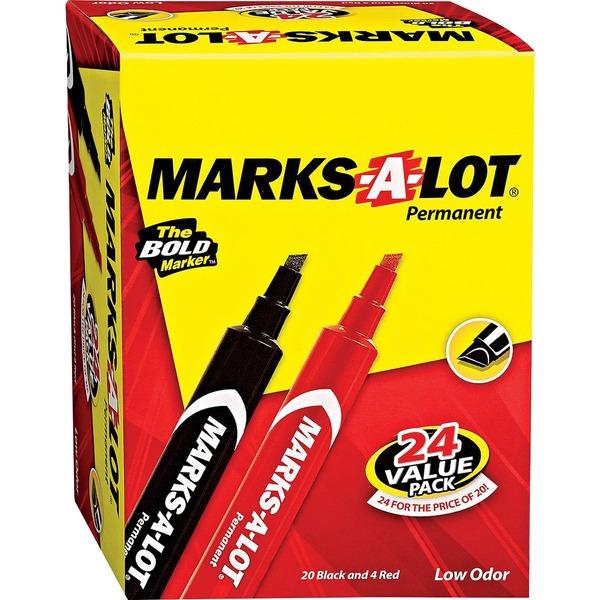 Avery® Large Desk-style Marks A Lot Permanent Markers - 4.7 mm Marker Point Size - Red, Black - 24 / Box