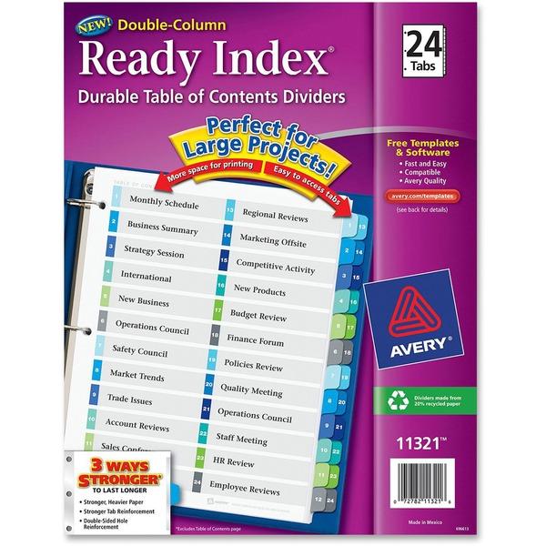  Avery & Reg ; Ready Index Double- Column Dividers - Customizable Table Of Contents - 24 Printed Tab (S)- Digit - 1- 24 - 24 Tab (S)/ Set - 8.5 