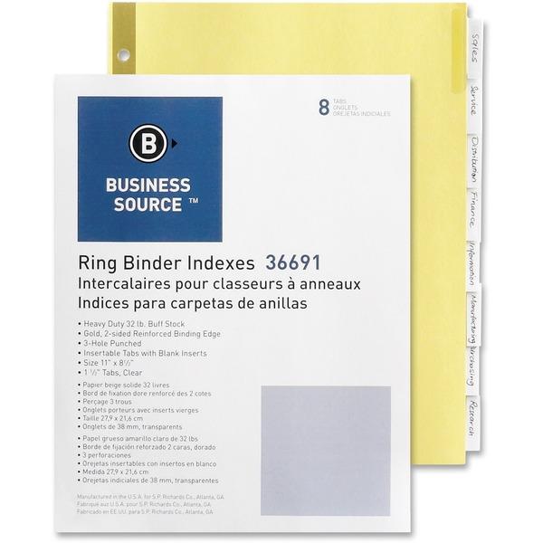Business Source Insertable Tab Indexes - 8 Blank Tab(s) - 8.5