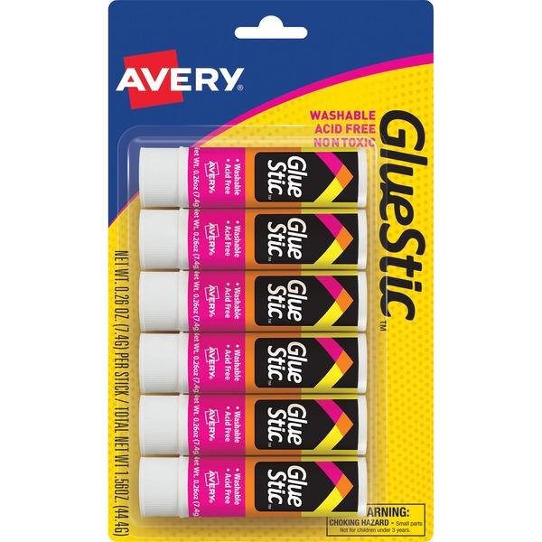 Avery® Glue Stic - Washable, Nontoxic - 0.26 oz - 6 / Pack - White