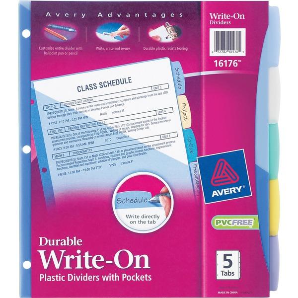 Avery® Write & Erase Durable Dividers with Pockets - 5 Write-on Tab(s) - 5 Tab(s)/Set - 8.5
