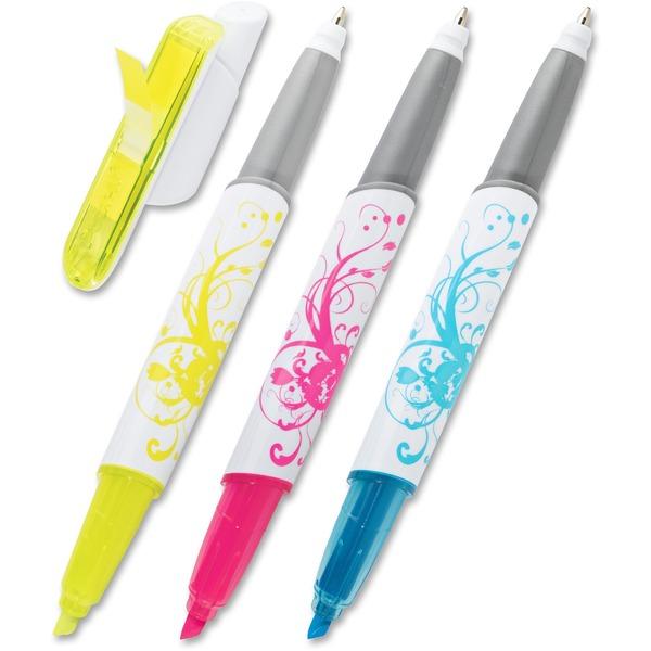 Post-it® Flag Pen & Highlighter Set - Medium Marker Point - Chisel Marker Point Style - Yellow, Pink, Blue - 3 / Pack