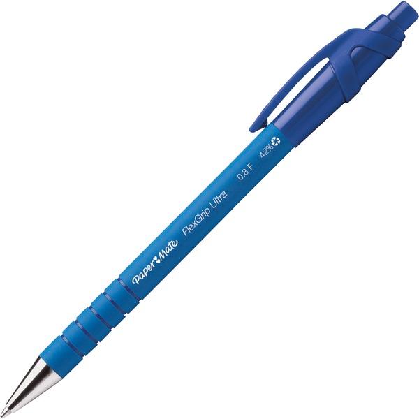 Paper Mate Flexgrip Ultra Retractable Pens - Fine Pen Point - Refillable - Retractable - Blue Alcohol Based Ink - Rubber Barrel