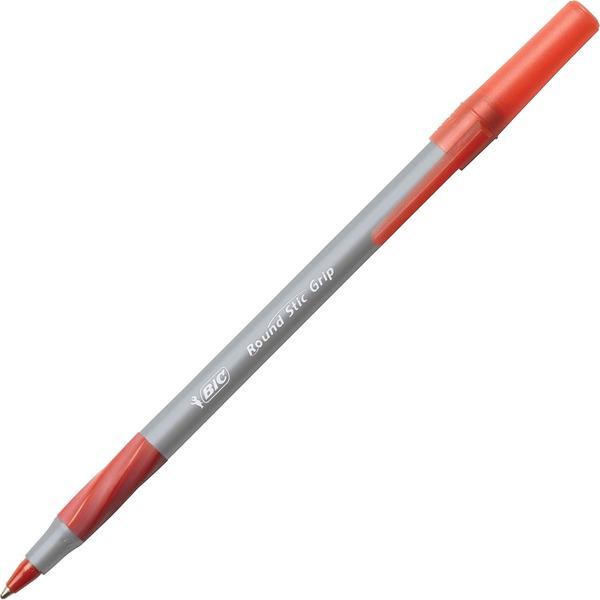 BIC Fine Point Round Stic Pens - Fine Pen Point - Red - Gray Barrel