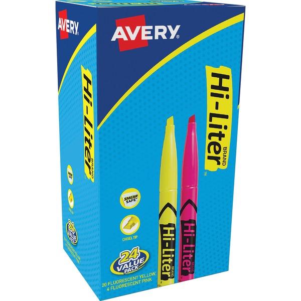 Avery® Hi-Liter Pen-Style Highlighters - SmearSafe - Fine Marker Point - Assorted - 24 / Pack