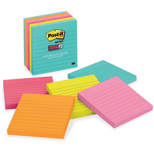 Post-it® Super Sticky Lined Notes - Miami Color Collection - 540 x Multicolor - 4