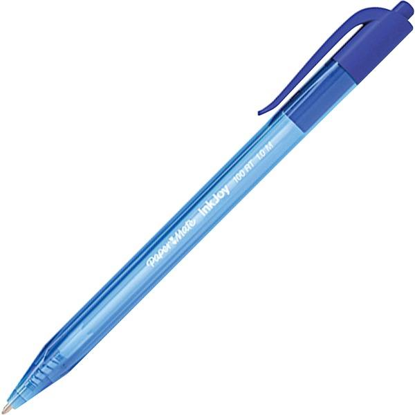 Paper Mate InkJoy 100 RT Pens - Medium Pen Point - 1 mm Pen Point Size - Retractable - Blue - Translucent Barrel - 12 / Dozen