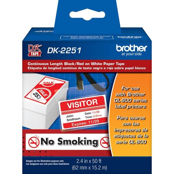 Brother DK2251 - Black/Red on White Continuous Length Paper Labels - 2.40