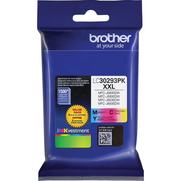 Brother Genuine LC30293PK INKvestment Super High Yield Ink Cartridges - Cyan, Magenta, Yellow - Inkjet - Super High Yield - 1500 Pages (Per Cartridge) - 3 / Pack