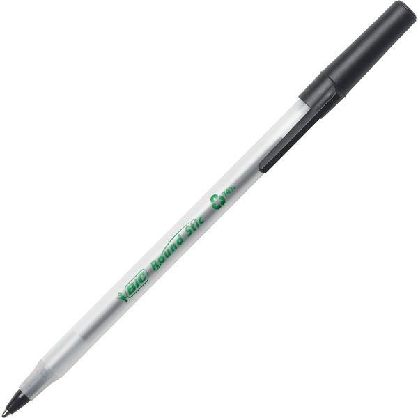 ecolutions Recycled Round Stic Ballpoint Pen - Medium Pen Point - 1 mm Pen Point Size - Refillable - Black - Frost Polypropylene, Translucent Plastic Barrel - 50 / Box