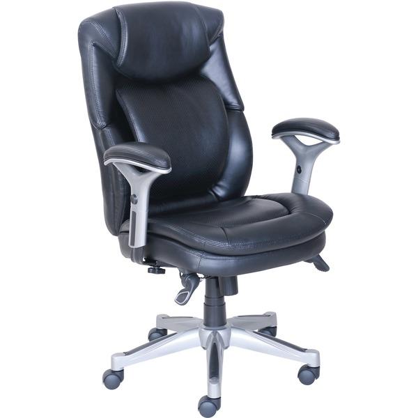 Lorell Wellness by Design Executive Chair - 5-star Base - Black - Bonded Leather - 26.8