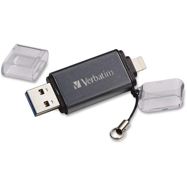 Verbatim Store 'n' Go Dual USB 3.0 Flash Drive - 64 GB - Lightning, USB 3.0 - Graphite - 1/Each