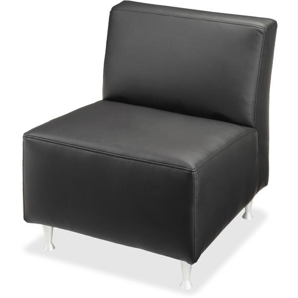 Lorell Fuze Modular Series Black Leather Guest Seating - Black Leather Seat - Black Leather Back - Brushed Aluminum Frame - 24.75