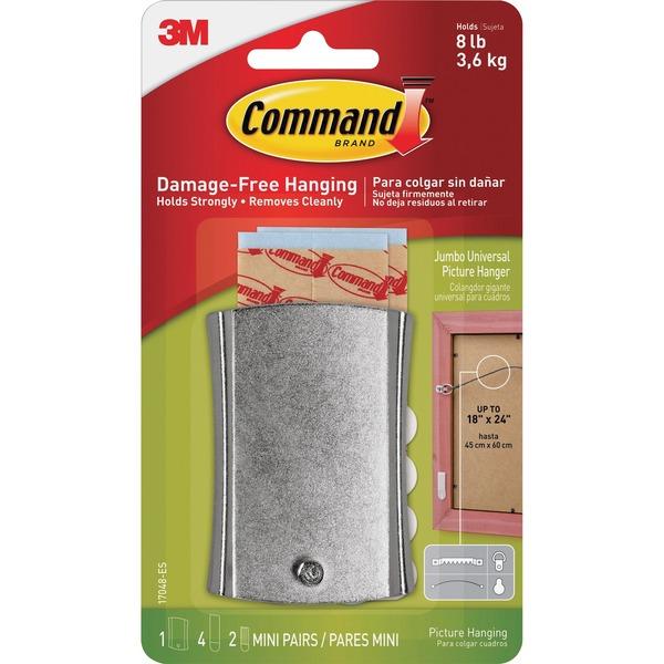 Command Sticky Nail Wire-Backed Hanger - 8 lb (3.63 kg) Capacity - for Decoration, Pictures - Metal - Silver - 1 Pack