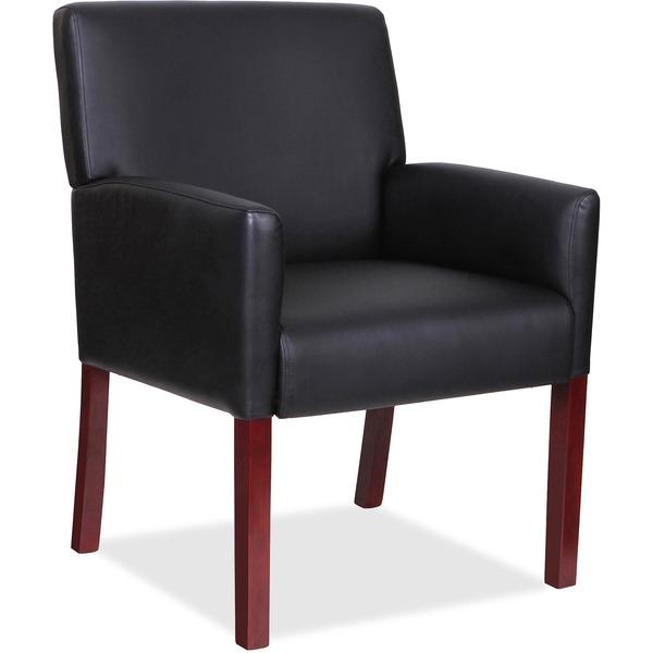 Lorell Full-sided Arms Leather Guest Chair - Black Leather Seat - Black Leather Back - Mahogany Wood Frame - 24