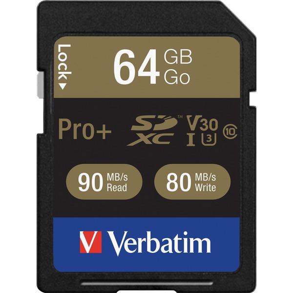 Verbatim Pro+ 64 GB SDXC - Class 10/UHS-I (U3) - 90 MB/s Read - 80 MB/s Write