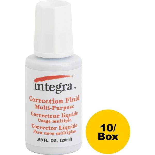 Integra Multipurpose Correction Fluid - Brush Applicator - 0.74 fl oz - White - 10 / Box