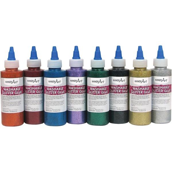 Handy Art Washable Glitter Glue - Project, Decoration, Card, Craft, Fabric - Recommended For - 8 / Set - Assorted