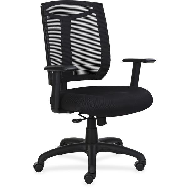 Lorell Mesh Back Chair with Air Grid Fabric Seat - Fabric Seat - Black - 27