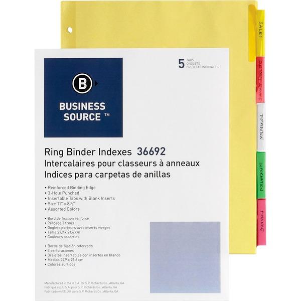 Business Source Insertable Tab Ring Binder Indexes - 5 Blank Tab(s)2