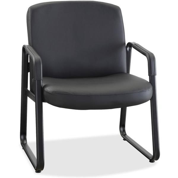 Lorell Big and Tall Leather Guest Chair - Leather, Plywood Seat - Leather, Plywood Back - Powder Coated Metal Frame - Sled Base - Black - 26.5