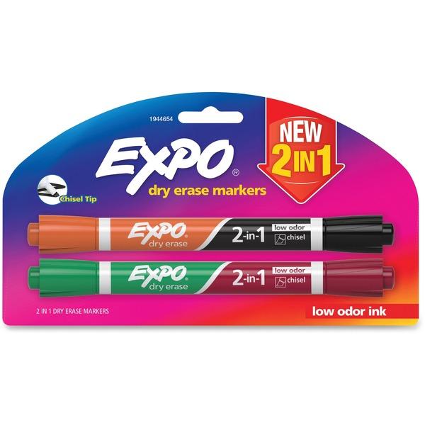 Expo 2-in-1 Dry Erase Markers - Chisel Marker Point Style - Assorted - 2 / Pack