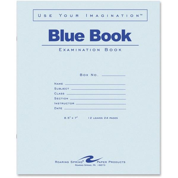 Roaring Spring Wide-ruled Blue Examination Book - 12 Sheets - 24 Pages - Stapled - Wide Ruled Red Margin - 15 lb Basis Weight - 7