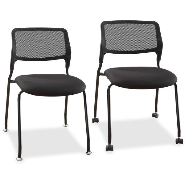 Lorell Armless Stackable Guest Chairs - Black Fabric Seat - Black Back - Powder Coated Metal Frame - Four-legged Base - 18.25
