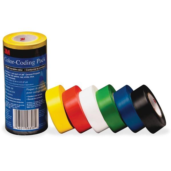  3m Vinyl Tape 764 Color- Coding Pack - 21.87 Yd Length X 0.94 