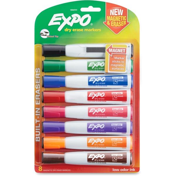  Expo Eraser Cap Magnetic Dry Erase Marker Set - Medium, Fine, Broad Marker Point - Chisel Marker Point Style - Assorted - 8/Pack
