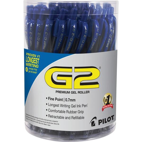 G2 Retractable Gel Ink Pens with Blue Ink - Fine, Medium Pen Point - 0.7 mm Pen Point Size - Refillable - Retractable - Blue - Gray, Silver Barrel - 36 / Display Box