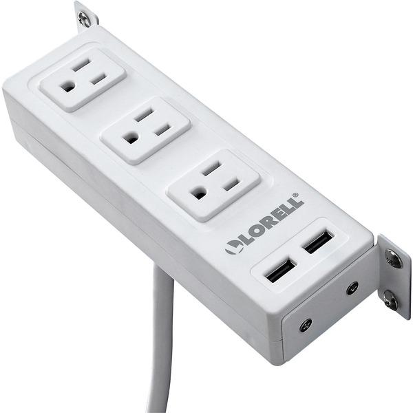  Lorell Under Desk Ac Power Center - 3 X Ac Power, 2 X Usb - 8 Ft Cord - Surface- Mountable - White