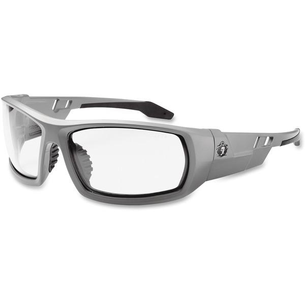 Ergodyne Fog-Off Clear Lens/Gray Frame Safety Glasses - Durable, Flexible, Non-slip, Scratch Resistant, Anti-fog, Perspiration Resistant - Ultraviolet Protection - Polycarbonate Lens, Nylon Frame, Pol